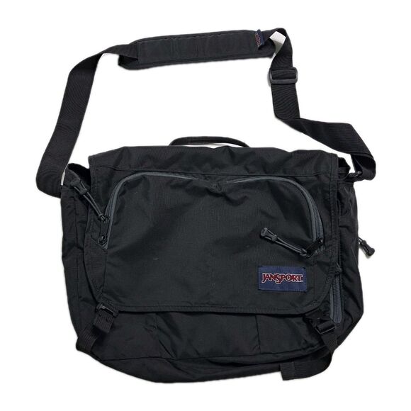 Jansport Medium Crossbody Shoulder Messenger Laptop Tablet Bag Black School - Picture 1 of 13